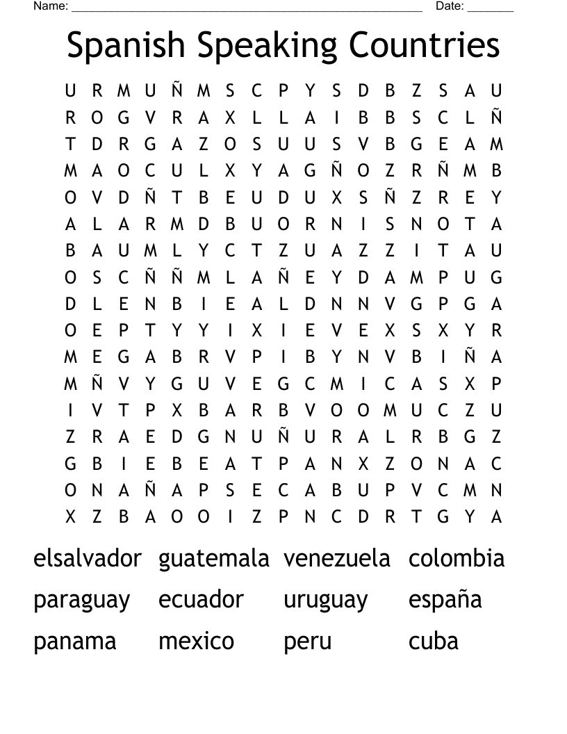 Spanish Speaking Countries Word Search WordMint