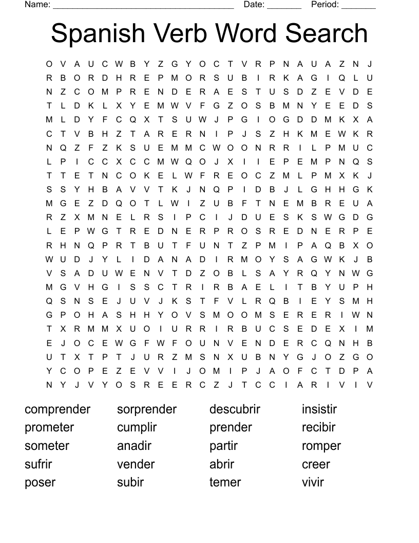 Spanish Verb Word Search WordMint