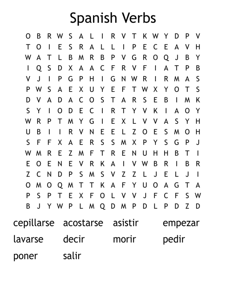 Spanish Verbs Word Search WordMint