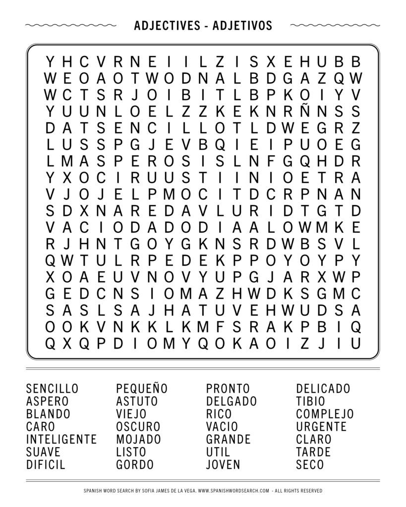  Spanish Word Search Adjectives A Game With Adjectives In Spanish