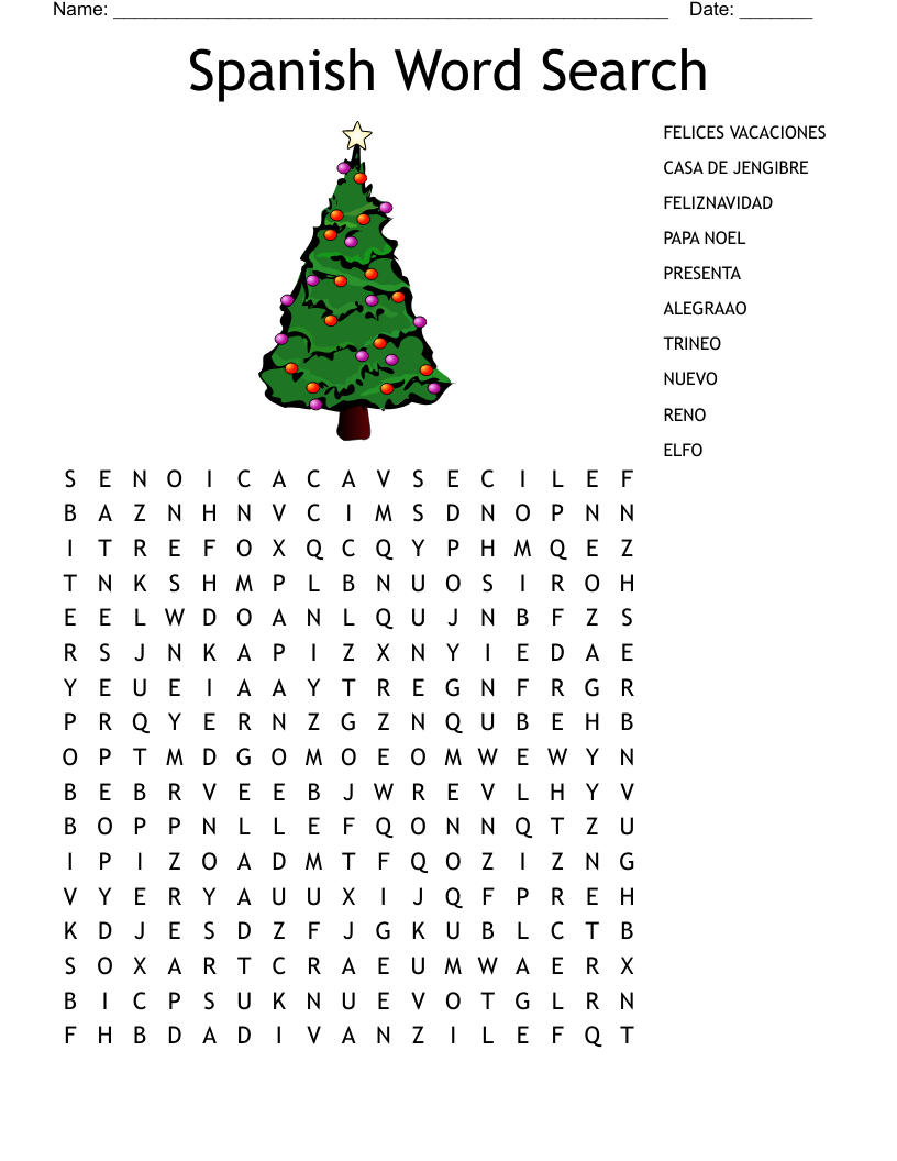 Printable Free Spanish Christmas Word Search