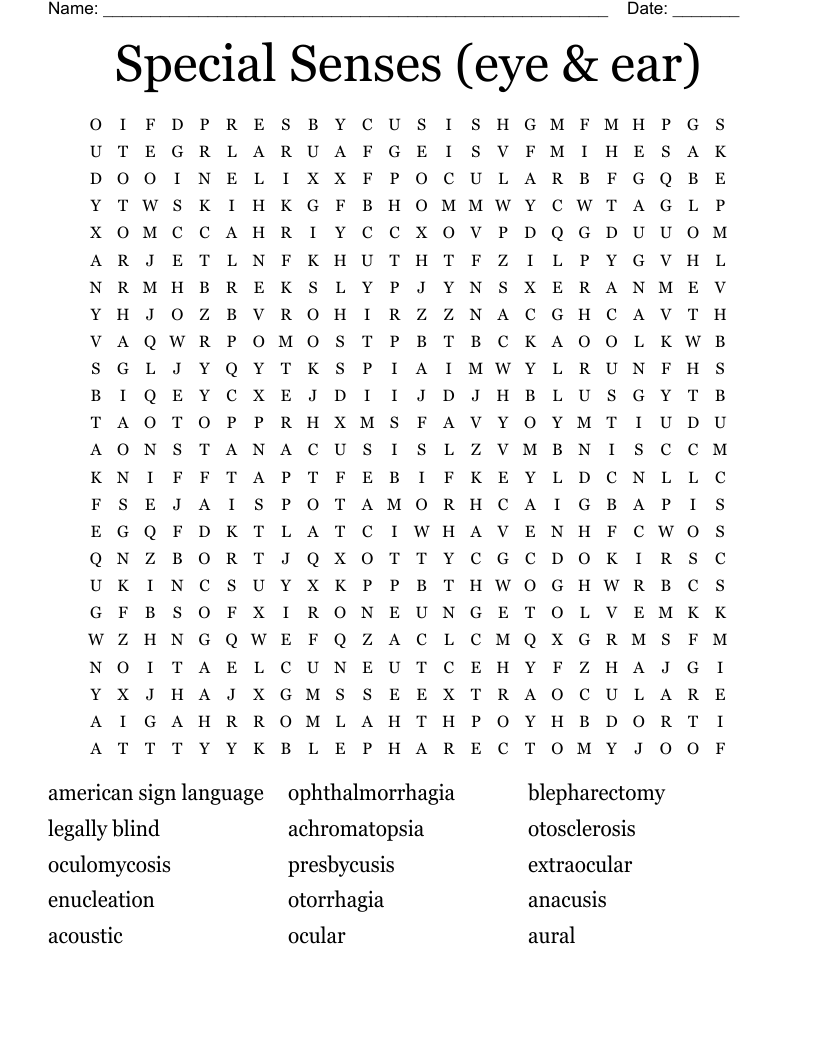 Special Senses eye U0026 Ear Word Search WordMint Special Senses eye U0026 Ear Word Search WordMint