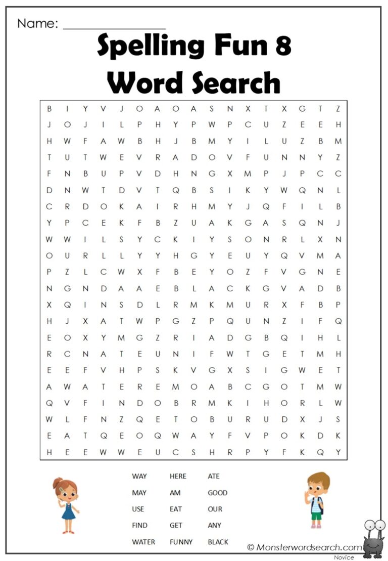 Spelling Fun 8 Word Search Monster Word Search