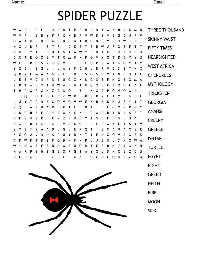SPIDER PUZZLE Word Search WordMint