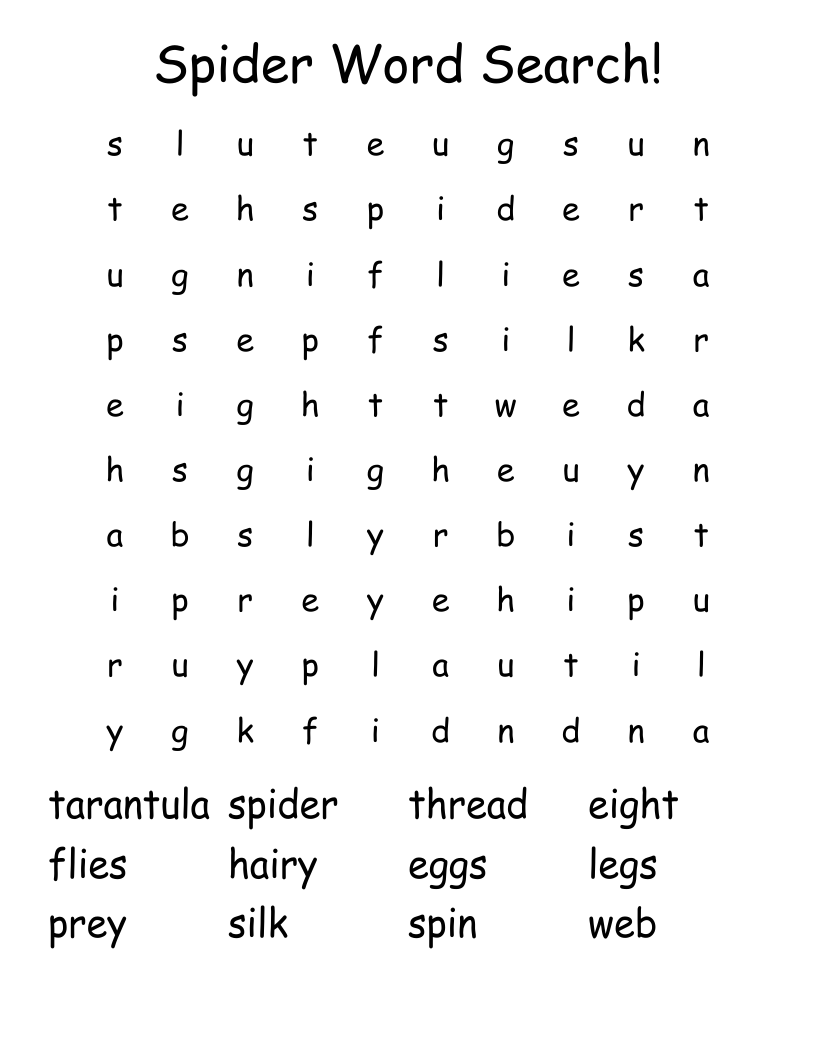Spider Word Search WordMint