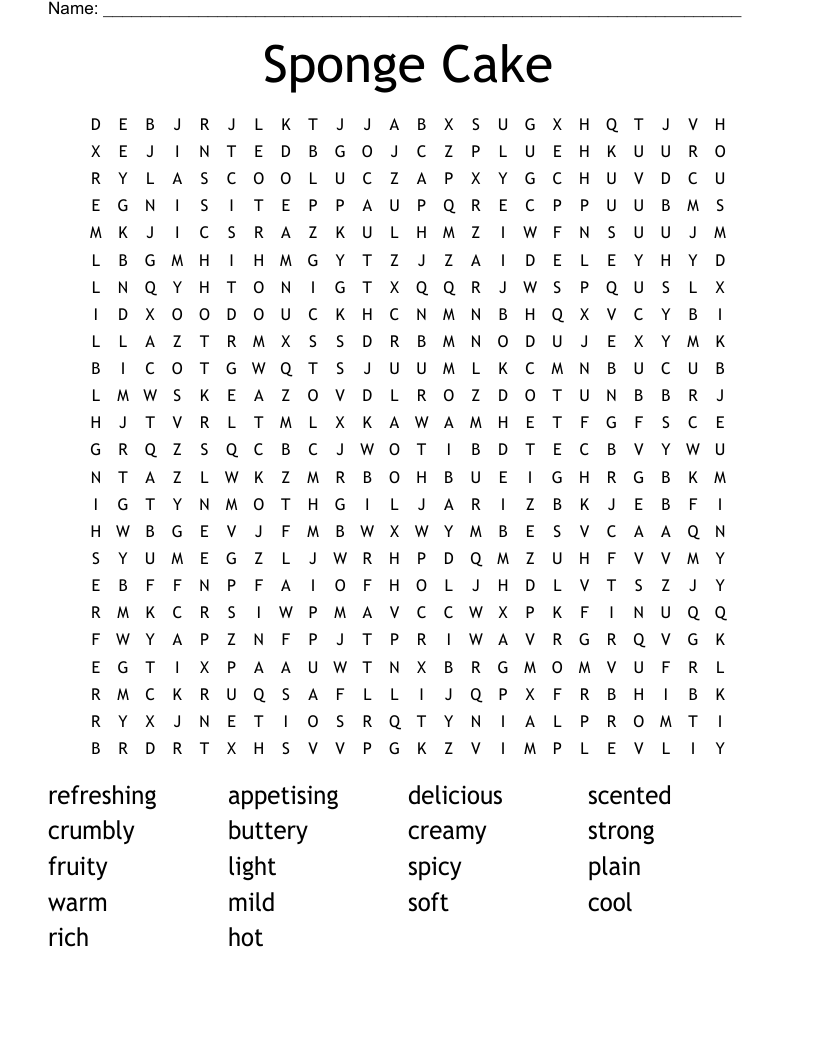 Sponge Cake Word Search WordMint