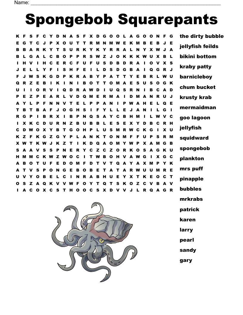 Spongebob Squarepants Word Search WordMint Spongebob Squarepants Word Search WordMint
