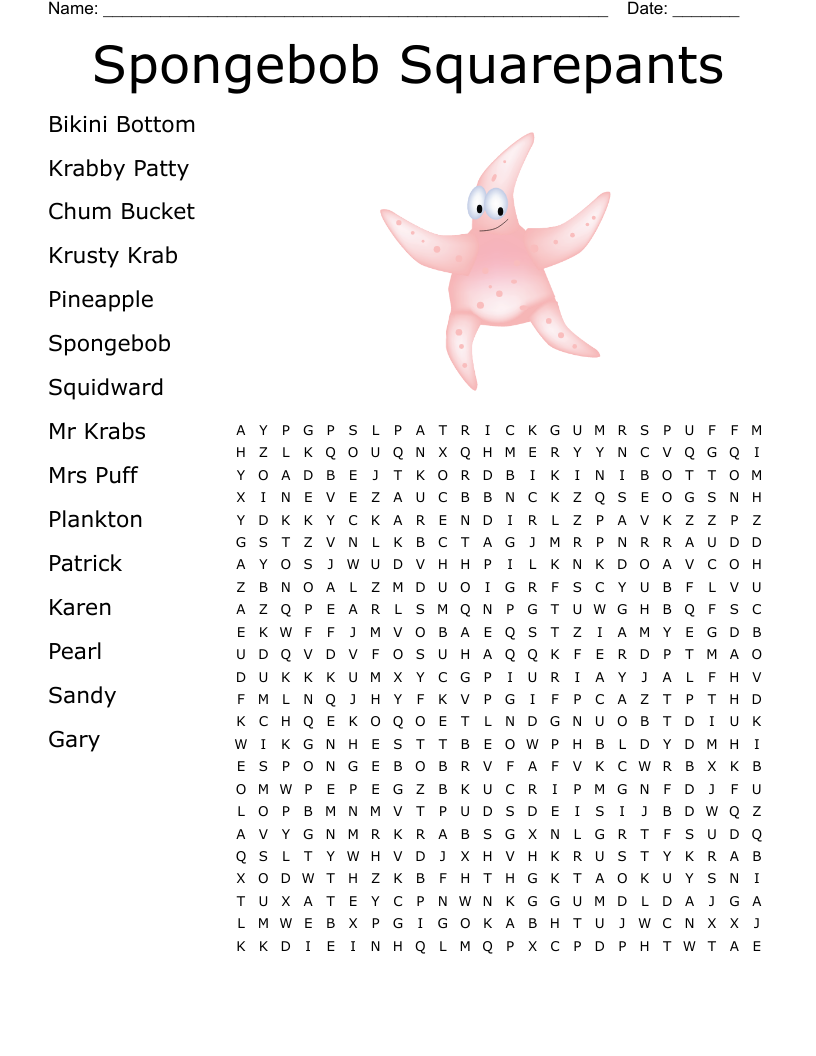 Spongebob Squarepants Word Search WordMint