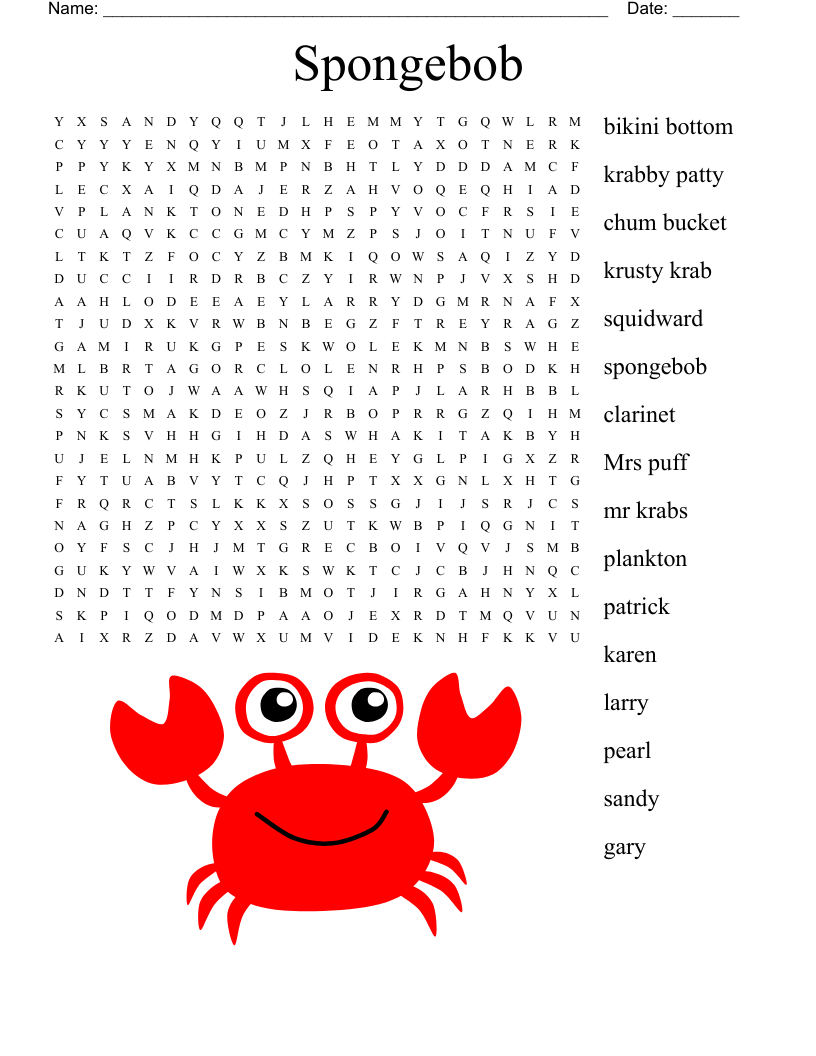 Spongebob Word Search Printables