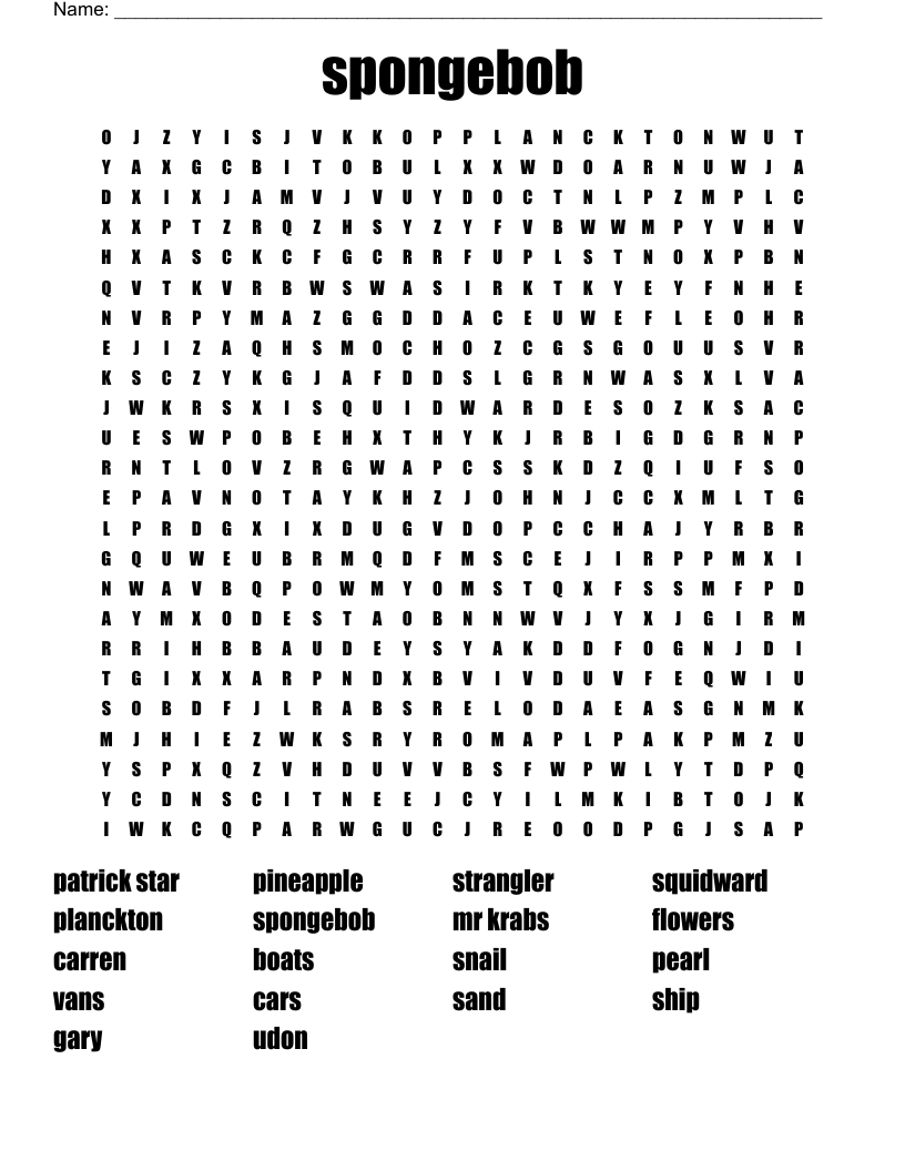Spongebob Word Search WordMint
