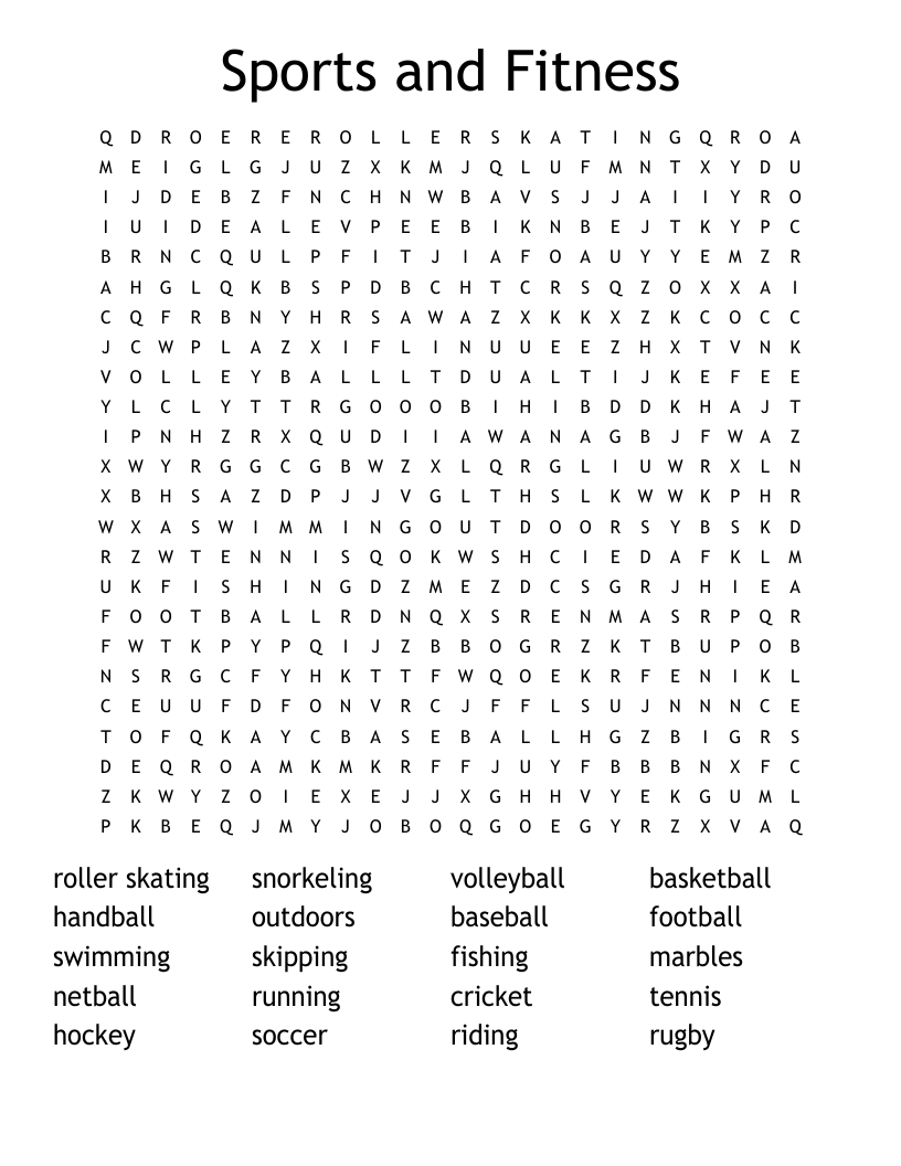 Exercise Word Search Printable