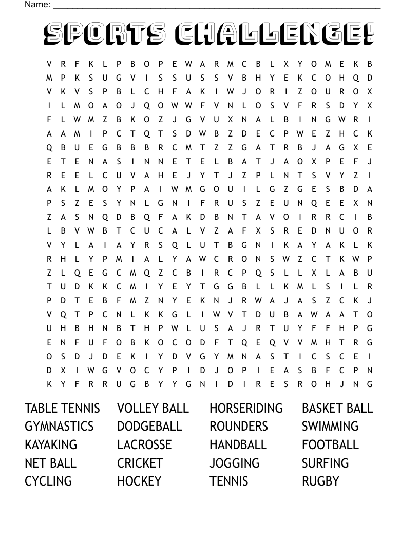 Sports Challenge Word Search WordMint Sports Challenge Word Search WordMint