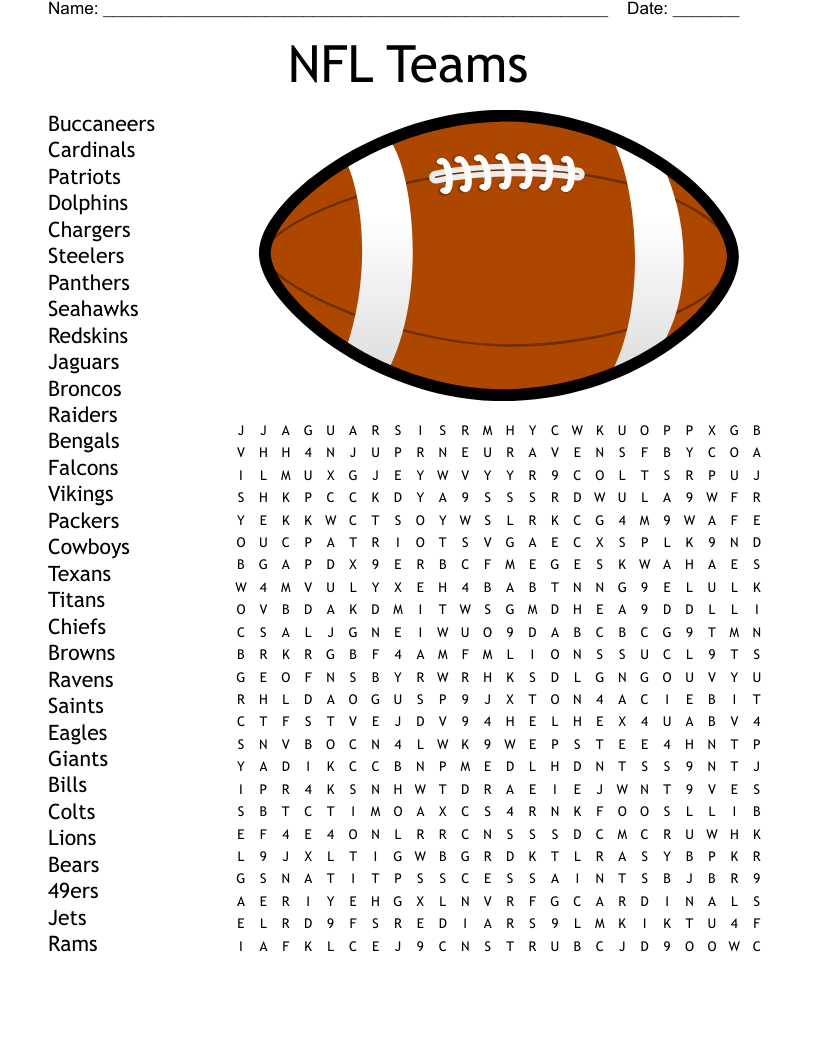 Sports Teams Word Search Printable