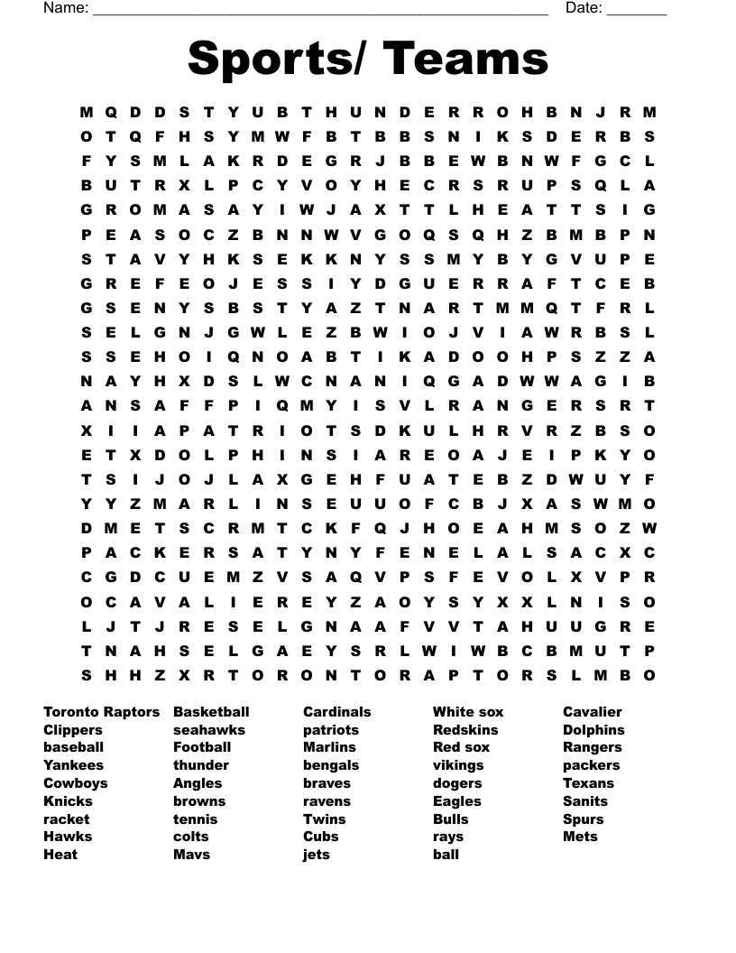 Sports Teams Word Search WordMint