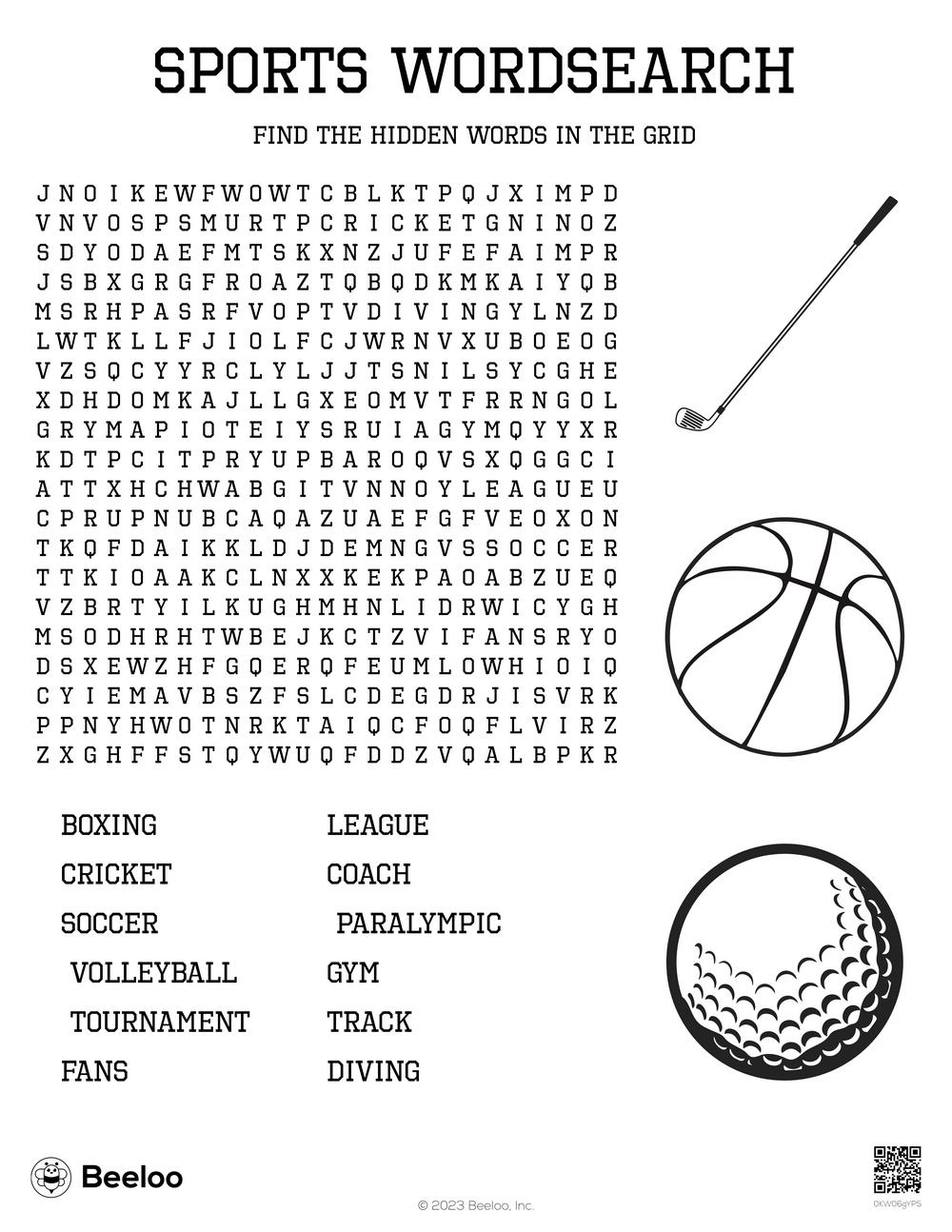 Printable Sports Word Search Puzzles