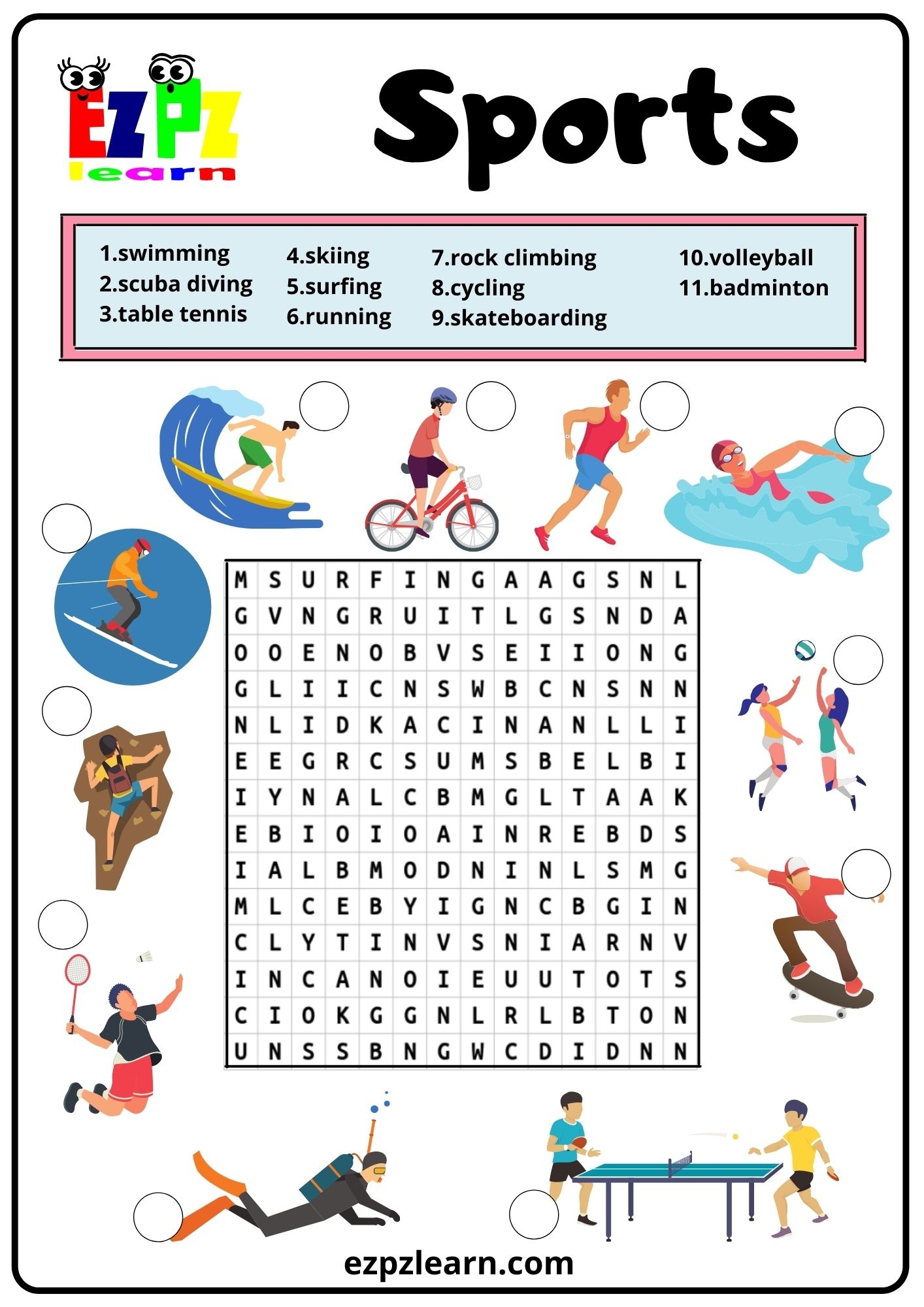 Sports Word Search 2 Ezpzlearn