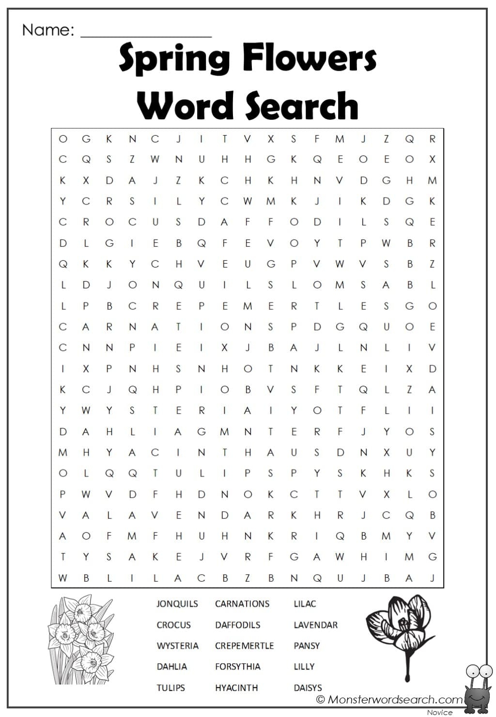 Spring Flowers Word Search Monster Word Search Spring Flowers Word Search Monster Word Search