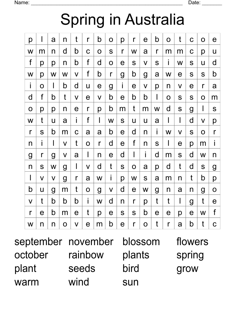 Spring In Australia Word Search WordMint