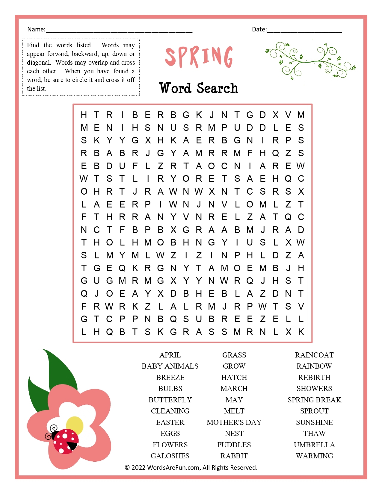Spring Word Search Puzzles Printable