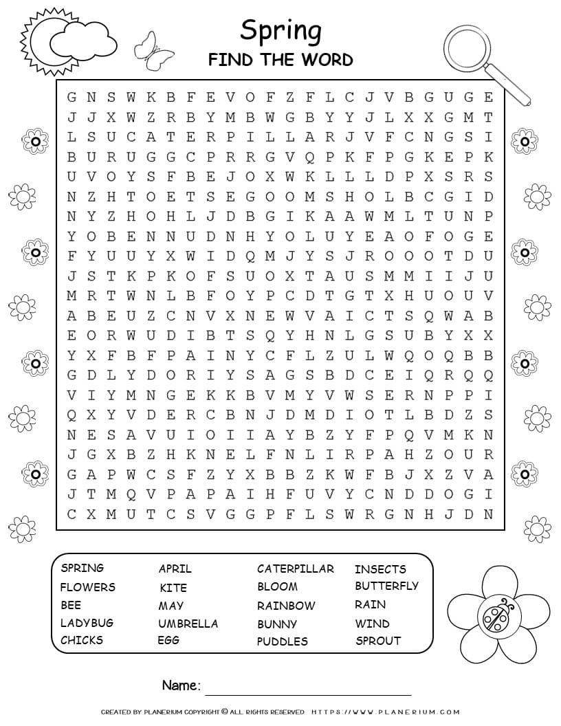 Free Printable April Word Search Worksheets