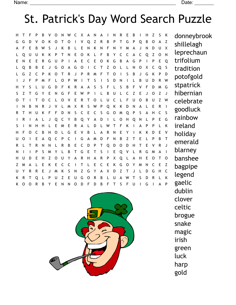 St Patrick s Day Word Search WordMint St Patrick s Day Word Search WordMint