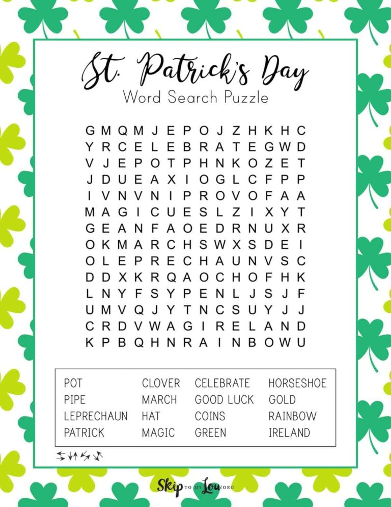 St Patricks Day Word Search Skip To My Lou Worksheets Library