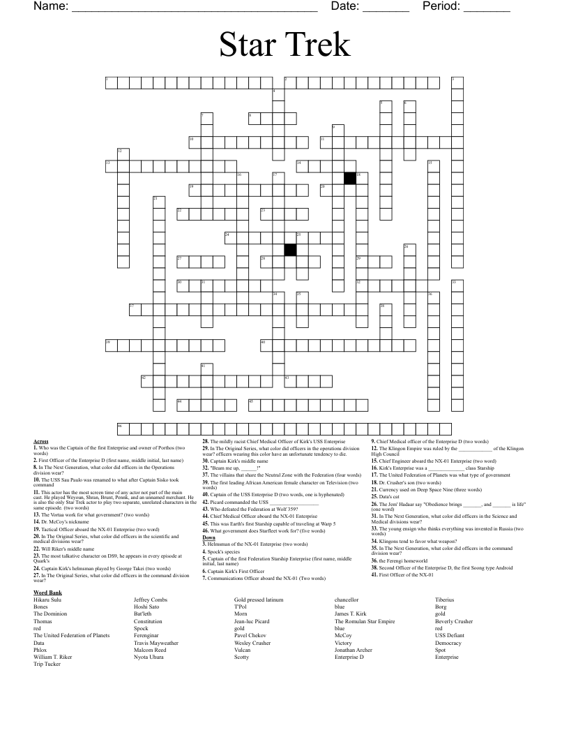 Star Trek Crossword WordMint