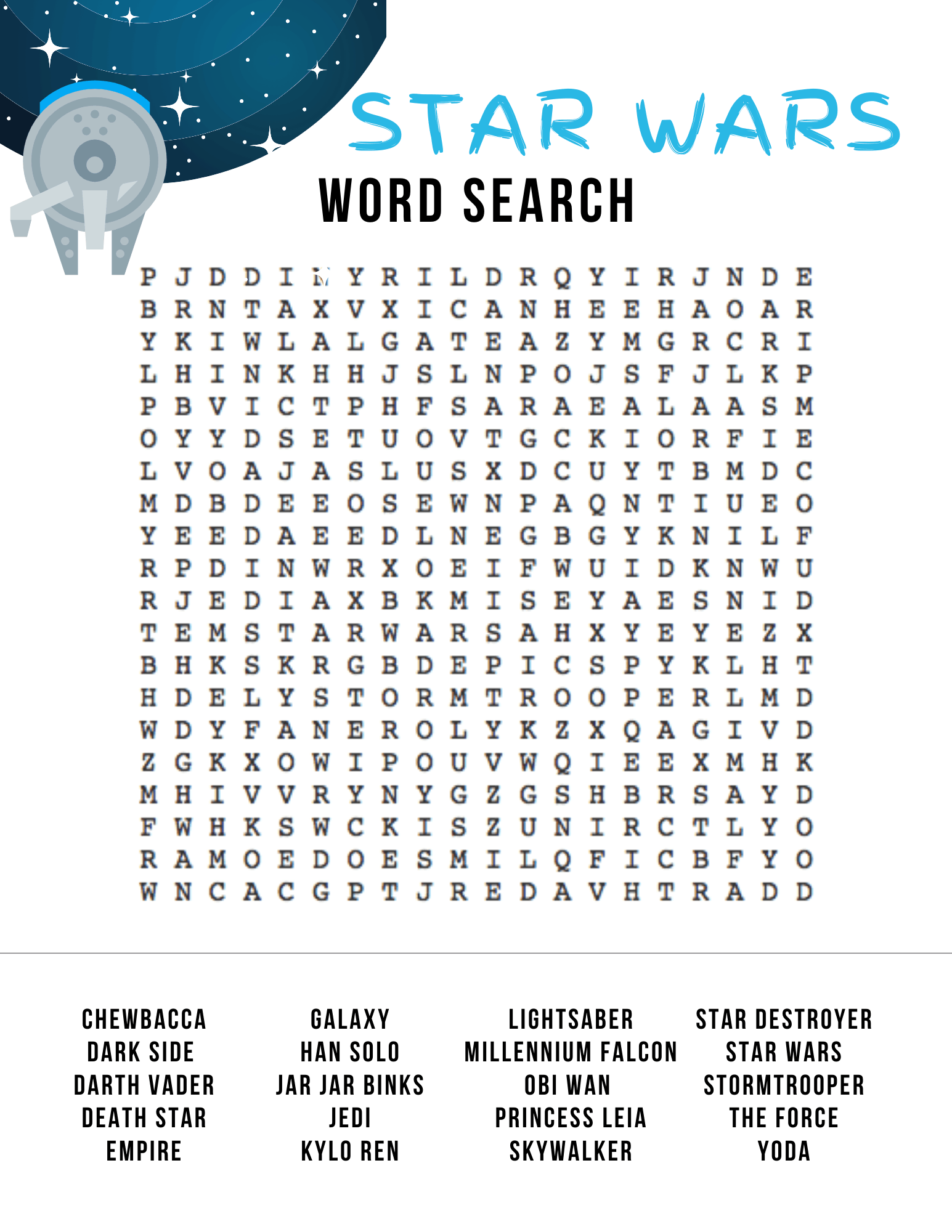 Star Wars Free Printable Word Search