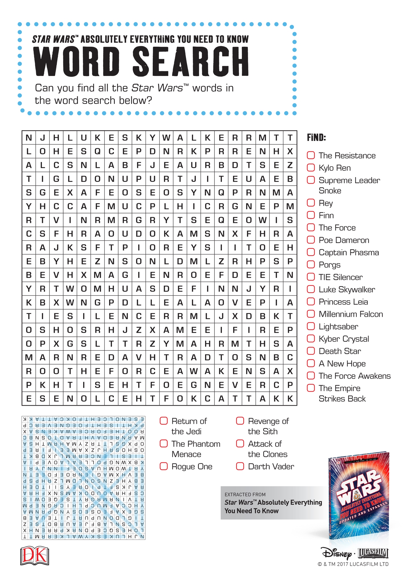 Star wars word search Summer Reading Challenge