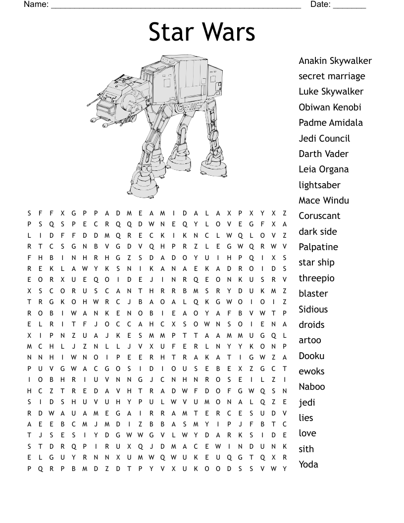 Star Wars Word Search WordMint