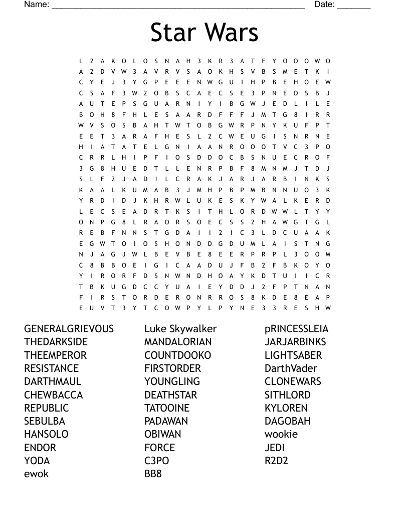 Star Wars Word Search WordMint