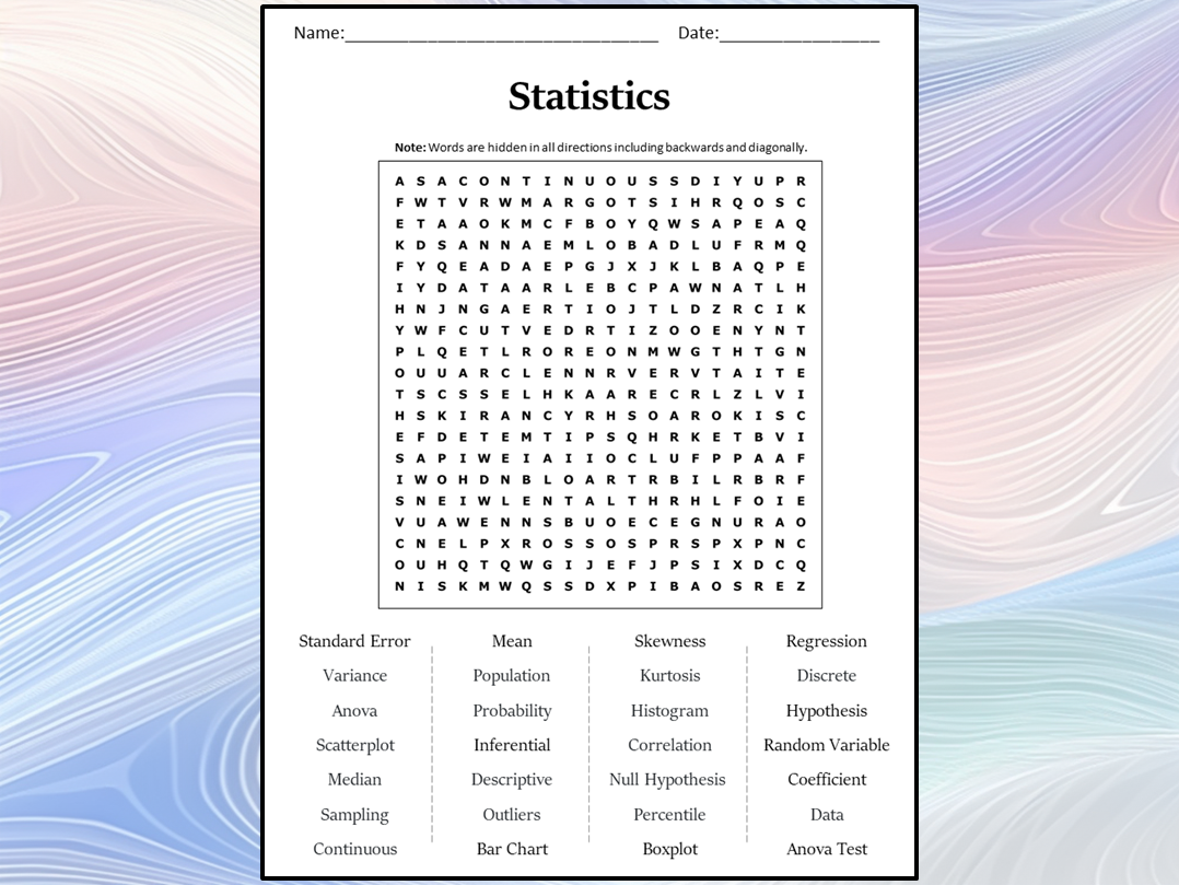 Statistics Word Search Puzzle Worksheet Activity Teaching Resources