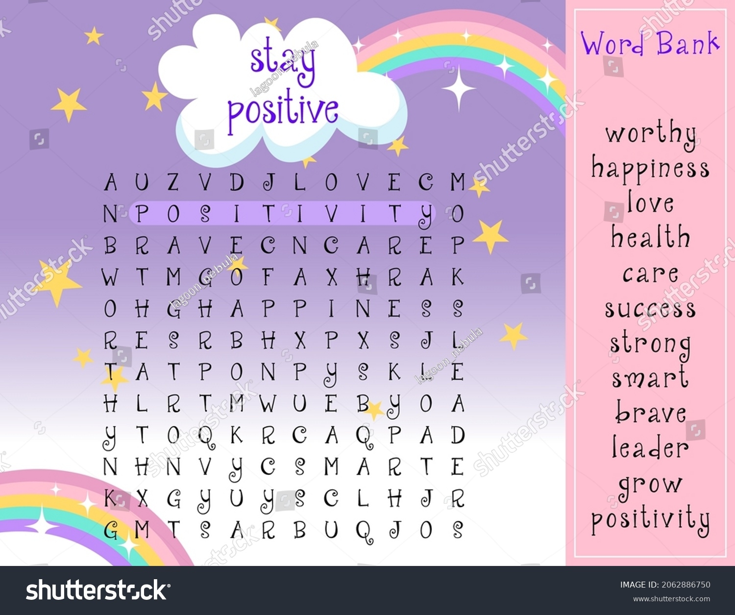 Positive Attitude Word Search Printable