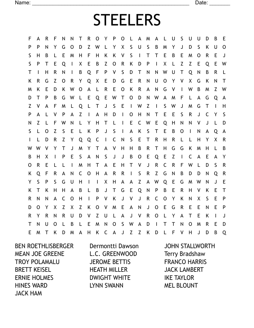 STEELERS Word Search WordMint