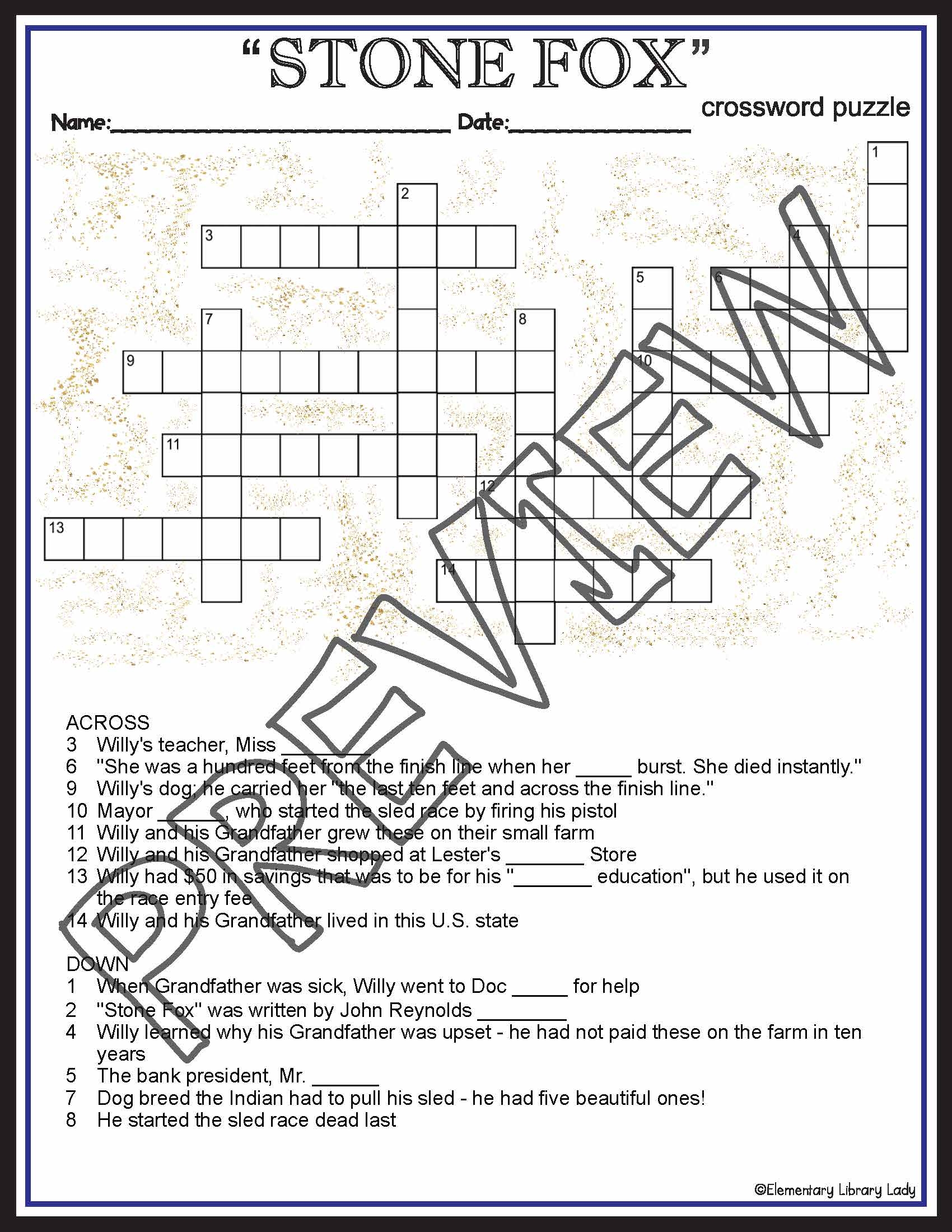 Stone Fox Activities Gardiner Crossword Puzzle And Word Search Made By Teachers