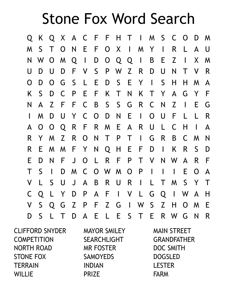Stone Fox Word Search WordMint