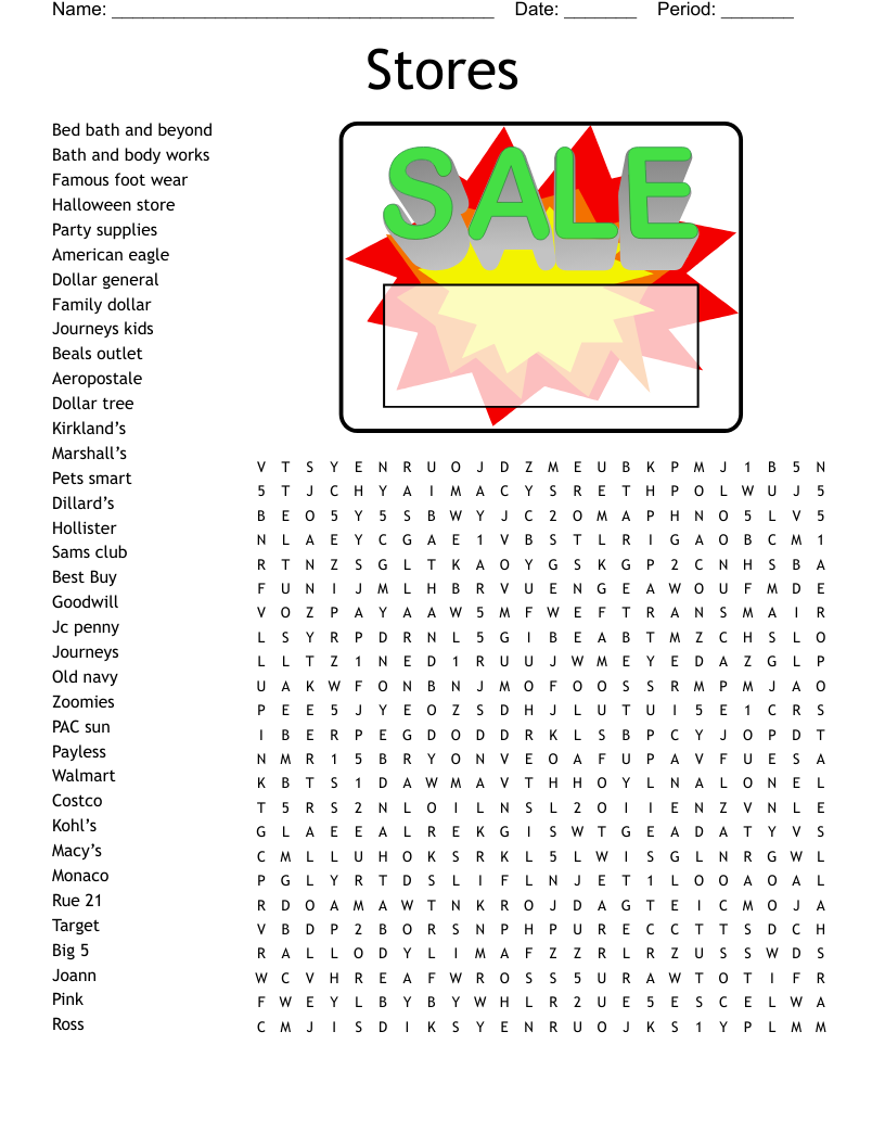 Stores Word Search WordMint