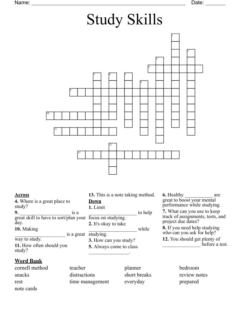 Printable Study Skills Word Search