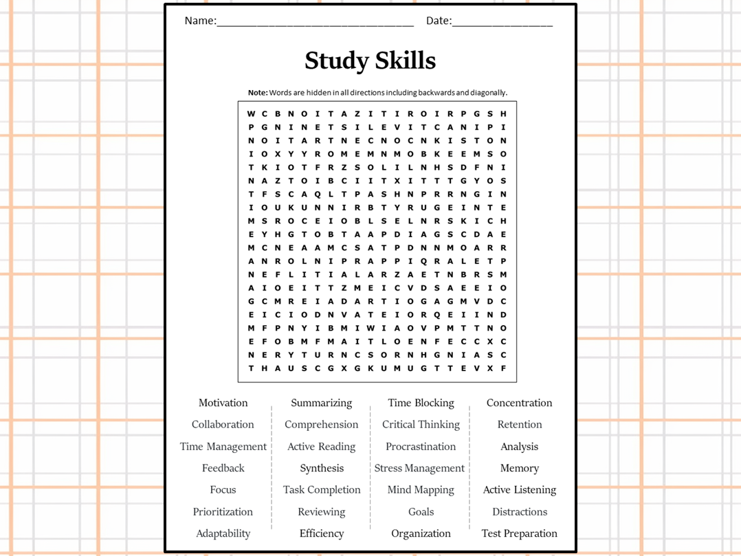 Study Skills Word Search Puzzle Worksheet Activity Teaching Resources