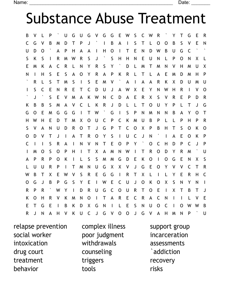 Substance Abuse Treatment Word Search WordMint