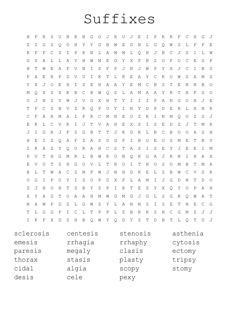 Suffixes Word Search WordMint