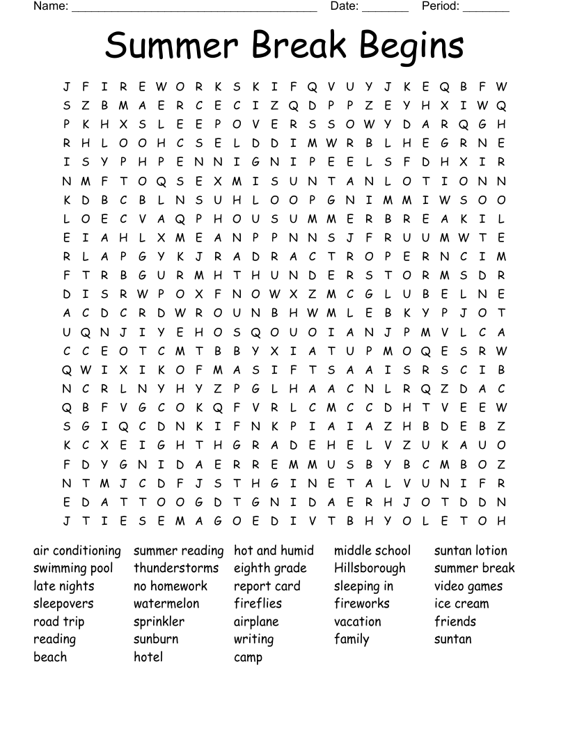 Summer Break Begins Word Search WordMint