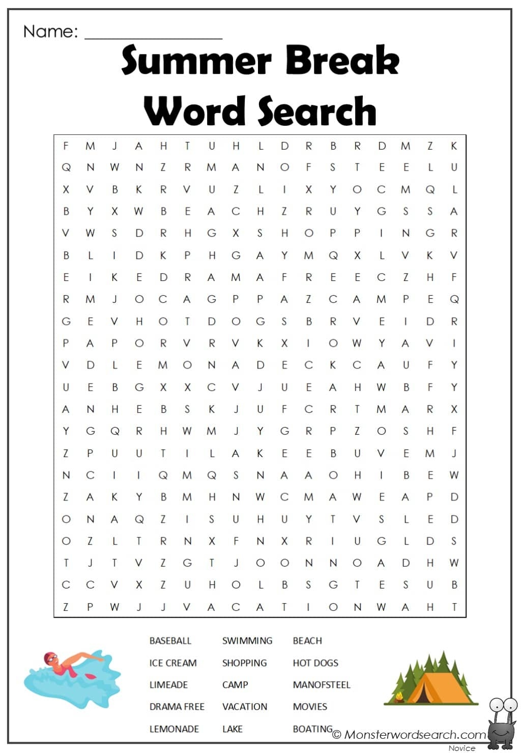Summer Printable Word Search