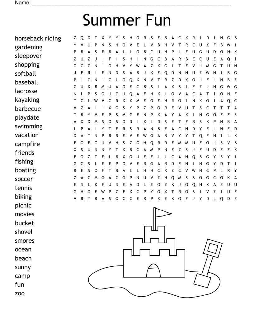 Summer Difficult Word Search Printable