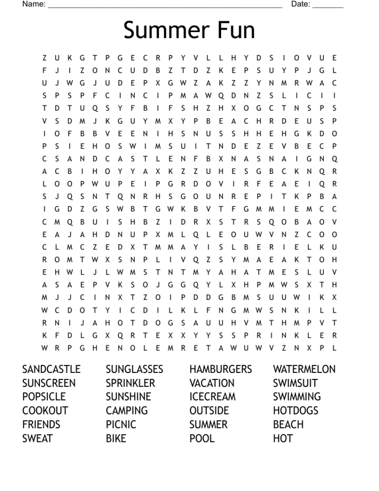 Summer Fun Word Search WordMint