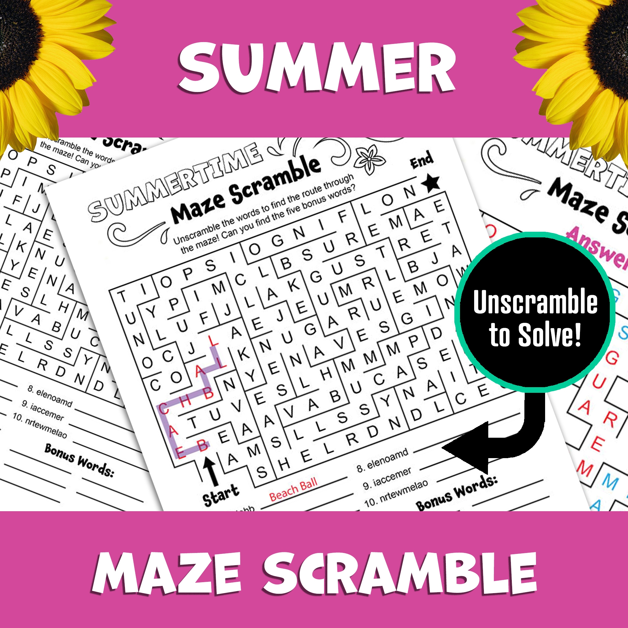 Summer Maze Printable Word Search Scramble Activity Word Search Puzzle Classful