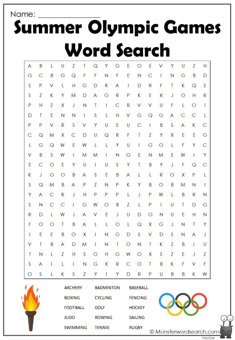Summer Olympic Games Word Search Monster Word Search