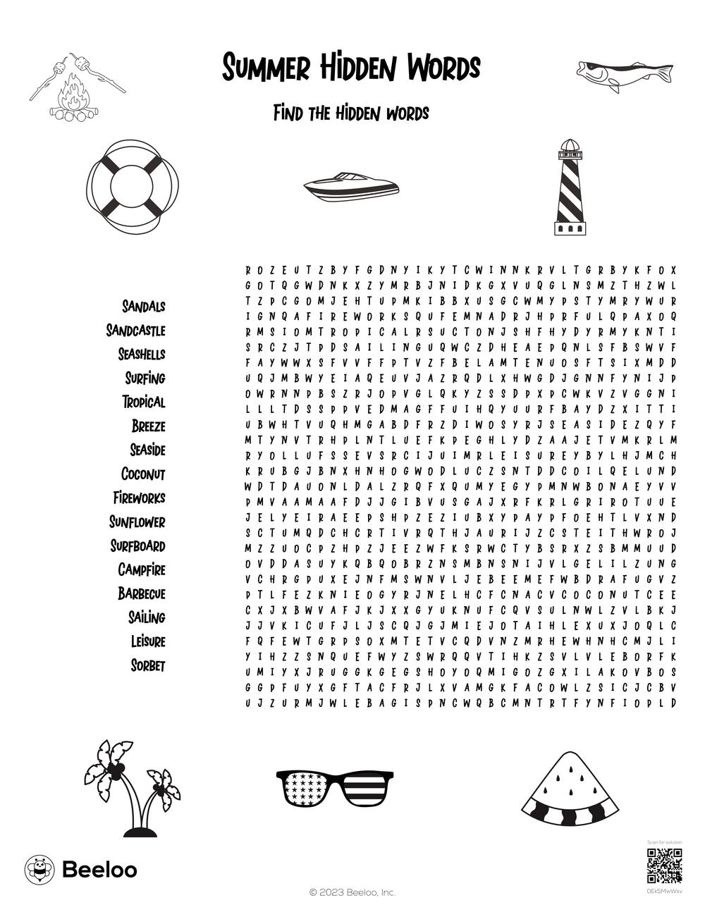 Summer themed Word Searches Beeloo Printable Crafts And 