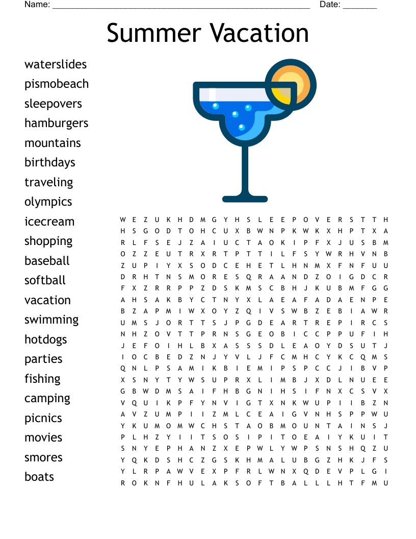 Summer Vacation Word Search WordMint
