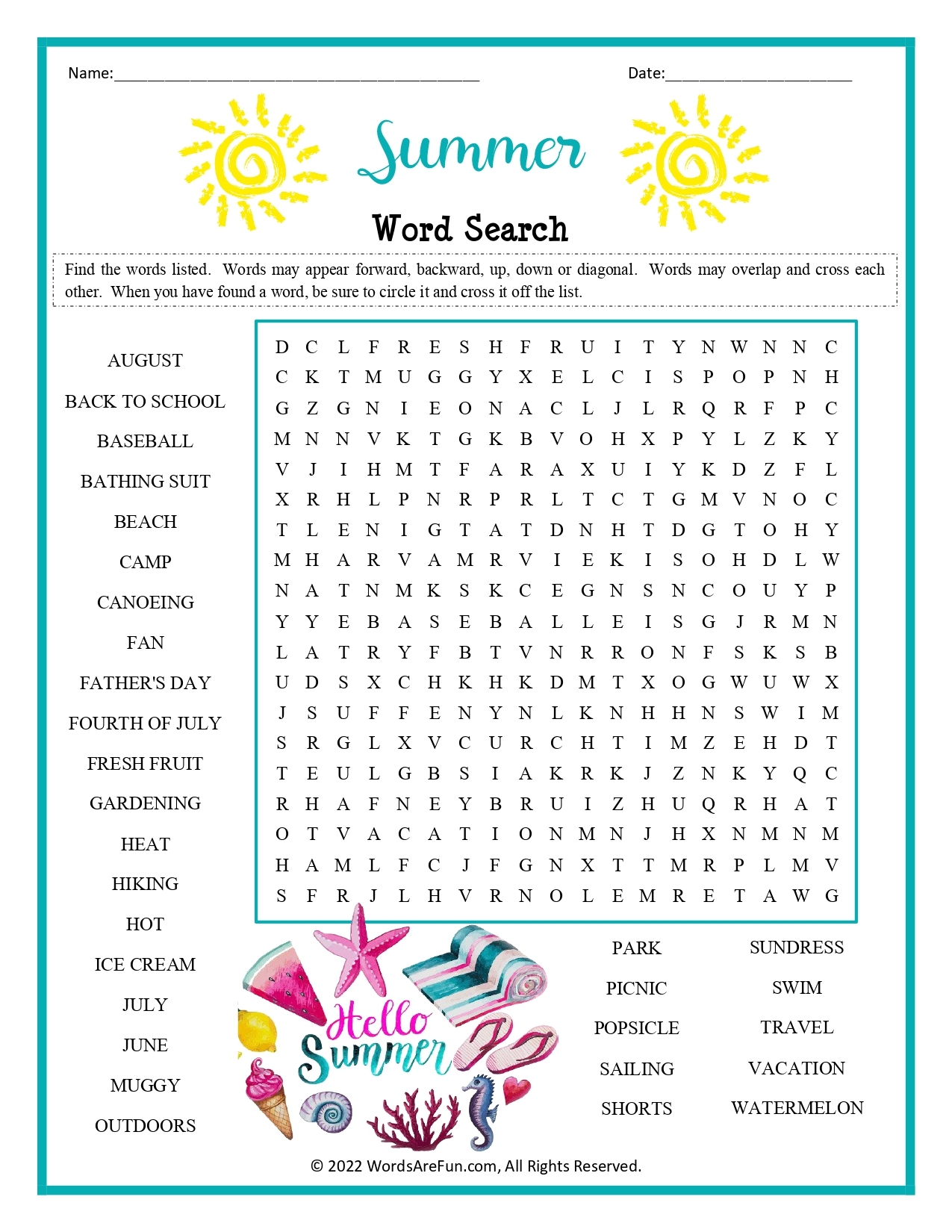 Summer Word Search For Kids Summer Word Search For Kids